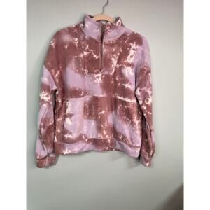 NWT! Hippie Rose Oversized Half Zip Fleece -Mauve Tie Dye - Large